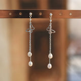 Freshwater Pearl Sterling Silver Butterfly Long Earrings for Women