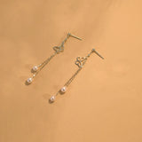 Freshwater Pearl Sterling Silver Butterfly Long Earrings for Women