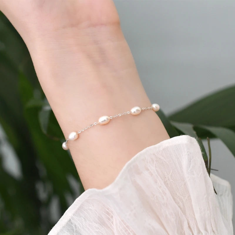 Freshwater Pearl 925 Silver Chain Bracelet Jewelry Women Gift