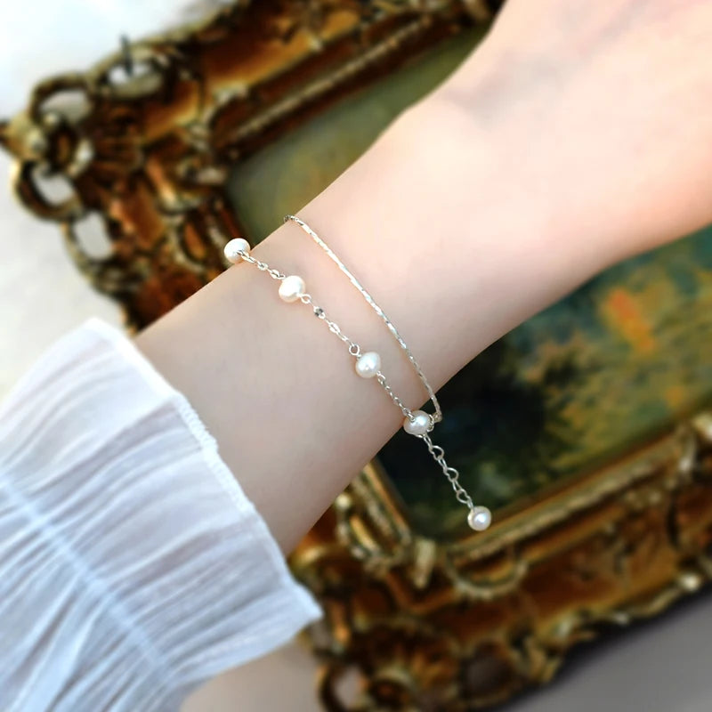 Freshwater Pearl 925 Silver Double Layer Bracelet Gift