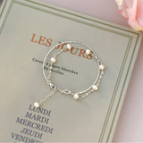 Freshwater Pearl 925 Silver Double Layer Bracelet Jewelry Gift