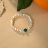 Freshwater Pearl 925 Silver Green Chalcedony Bracelet for Women