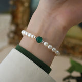 Freshwater Pearl 925 Silver Green Chalcedony Bracelet for Women