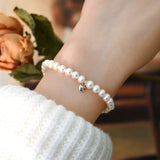 Pearl 925 Silver Green Chalcedony Love Coin Bracelet Women