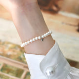 Pearl 925 Silver Green Chalcedony Love Coin Bracelet Women
