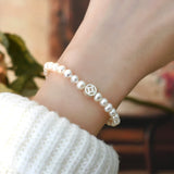 Pearl 925 Silver Green Chalcedony Love Coin Bracelet Women