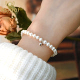 Freshwater Pearl 925 Silver Green Chalcedony Love Coin Bracelet