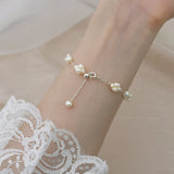 Freshwater Pearl Silver Flower Ball Bracelet for Women