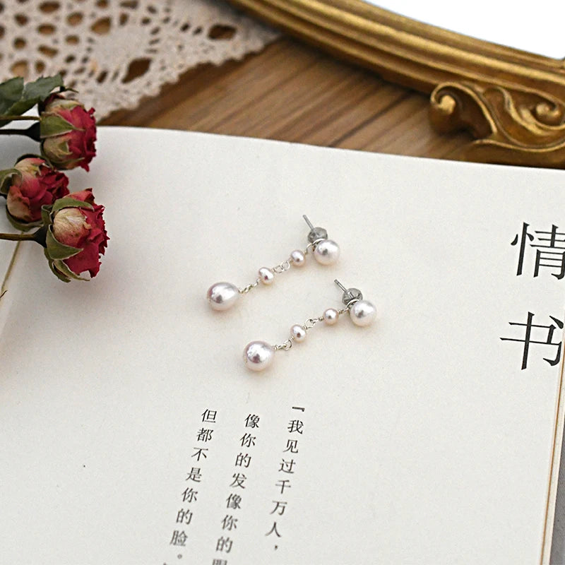 Freshwater Pearl 925 Silver Long Earrings Lady