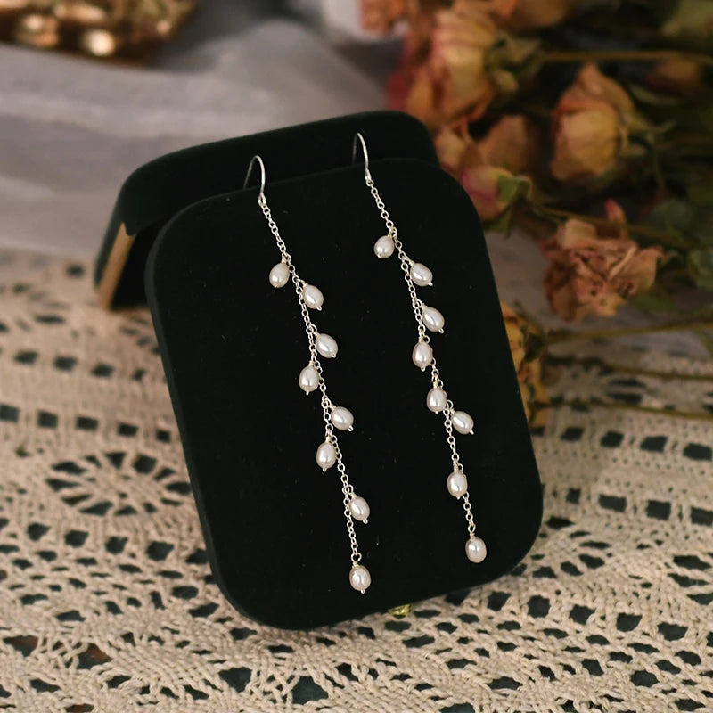 Freshwater Pearl 925 Silver Drop Earrings Women's Jewelry