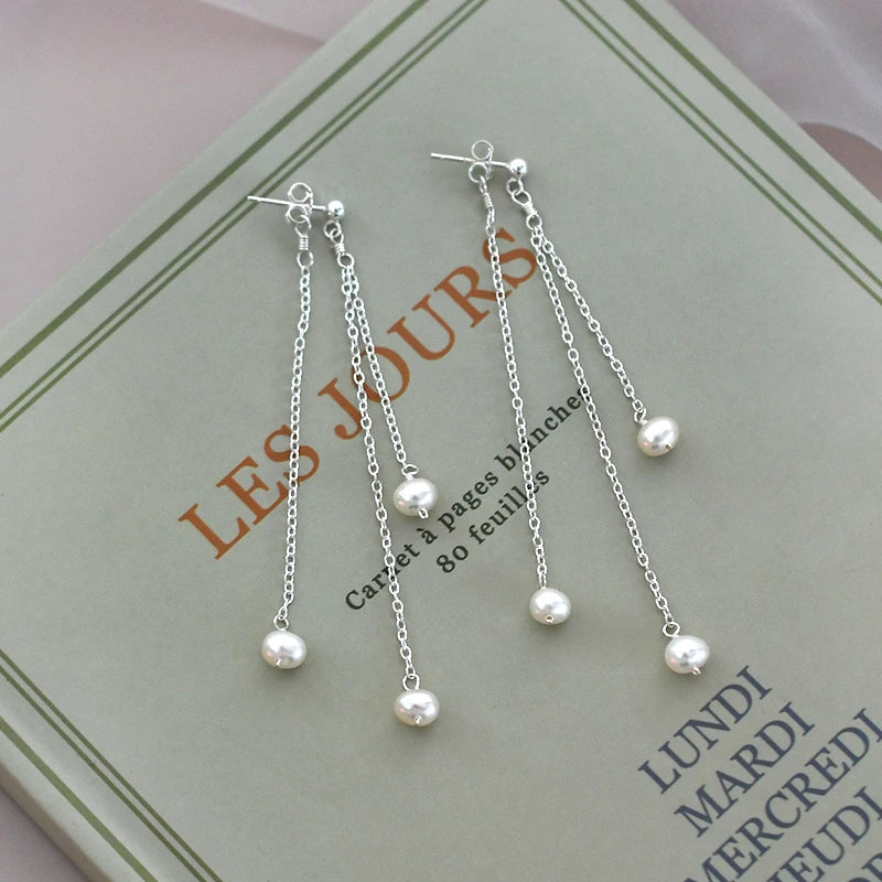 Freshwater Pearl 925 Silver Long Earrings for Women