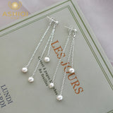 Freshwater Pearl 925 Silver Long Earrings for Women