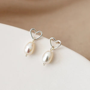 Freshwater Pearl 925 Silver Love Earrings Wedding Jewelry
