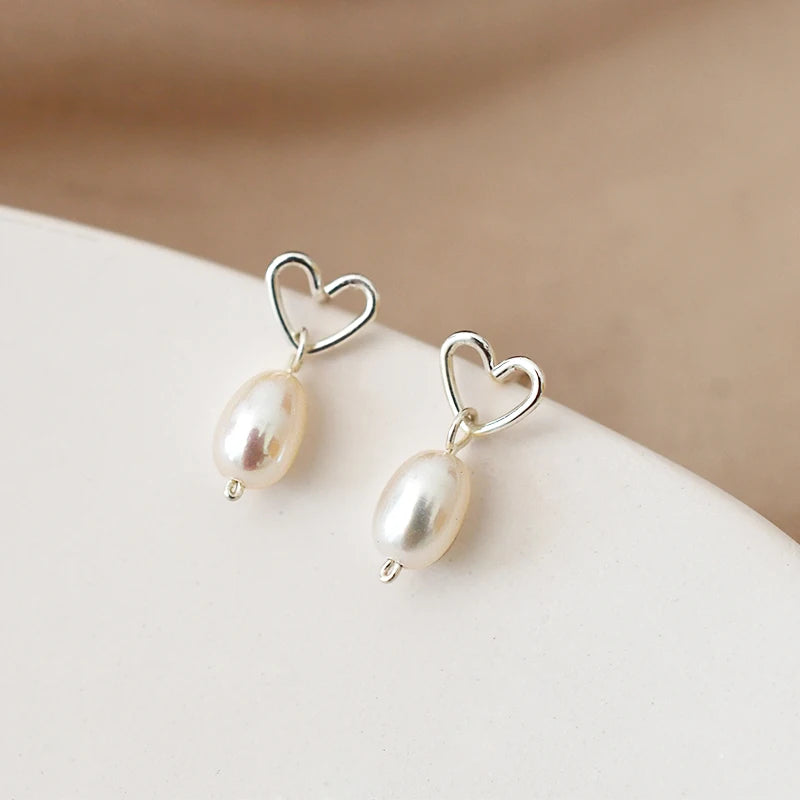 Freshwater Pearl 925 Silver Love Earrings Wedding Jewelry