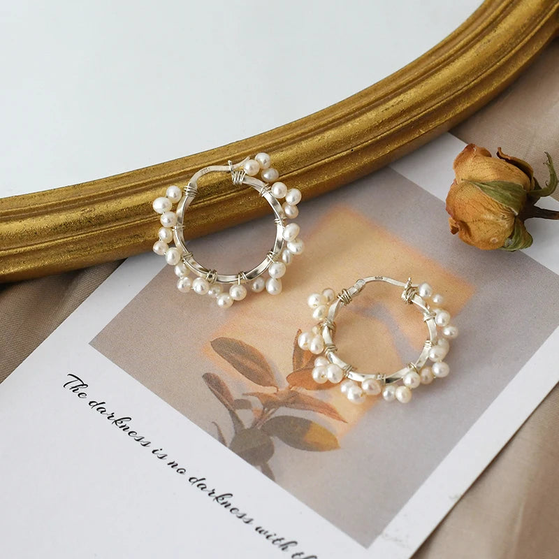 Freshwater Pearl Sterling Silver Hoop Earrings for Women