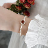Freshwater Pearl 925 Silver Sun Flower Bracelet Natural Agate Gift