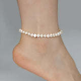 Women's Natural Freshwater Pearl Elastic Chain Anklet, Beach Style