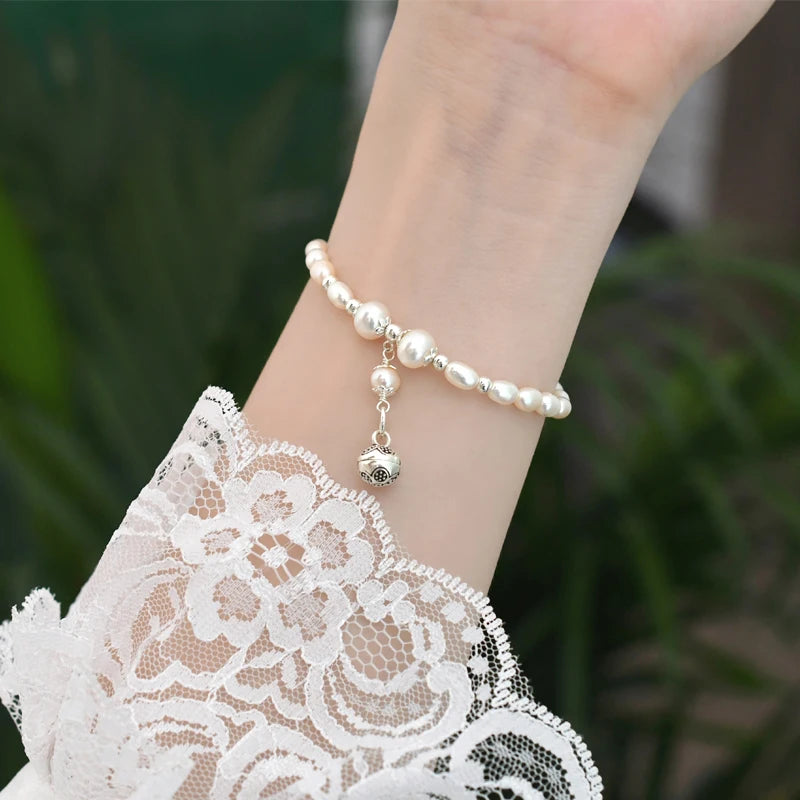 Freshwater Pearl Bell Bracelet Elastic Rope Jewelry Women