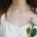 Freshwater Pearl Bow Choker Necklace 925 Silver Women's Jewelry Gift