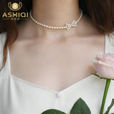 Freshwater Pearl Bow Choker Necklace 925 Silver Women's Jewelry Gift