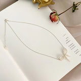 Freshwater Pearl Bow Necklace 925 Silver Hand Woven Jewelry Women