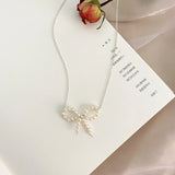 Freshwater Pearl Bow Necklace 925 Silver Hand Woven Jewelry Women