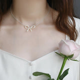 Freshwater Pearl Bow Necklace 925 Silver Hand Woven Jewelry Women