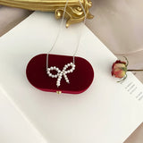 Freshwater Pearl Bow Necklace 925 Silver Hand Woven Jewelry Women