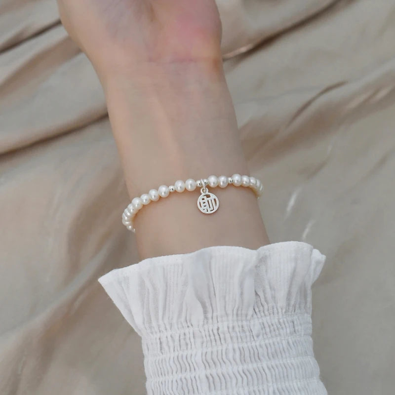 Freshwater Pearl Bracelet 925 Silver Women's Jewelry