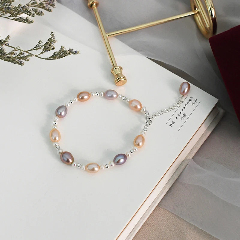 Freshwater Pearl Bracelet 925 Silver Jewelry Women Mixed Personal Gift
