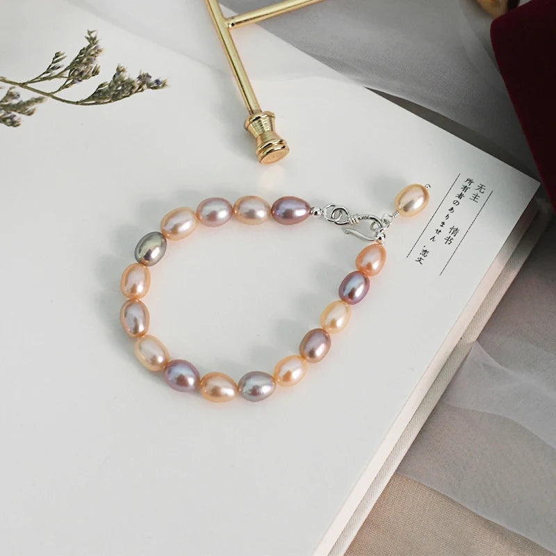 Freshwater Pearl Bracelet 925 Sterling Silver Mixed Bracelet for Women