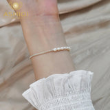 Natural Freshwater Pearl Bracelet 925 Sterling Silver Chain Women Gift