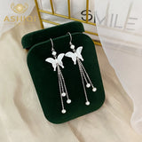 Freshwater Pearl Butterfly Long Earrings 925 Sterling Silver Women's Jewelry