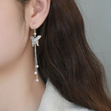 Freshwater Pearl Butterfly Long Earrings 925 Sterling Silver Women's Jewelry