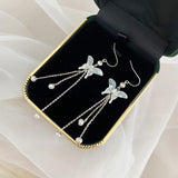 Freshwater Pearl Butterfly Long Earrings 925 Sterling Silver Women's Jewelry