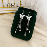 Freshwater Pearl Butterfly Long Earrings 925 Sterling Silver