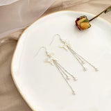 Freshwater Pearl Butterfly Long Earrings 925 Sterling Silver Women's Jewelry