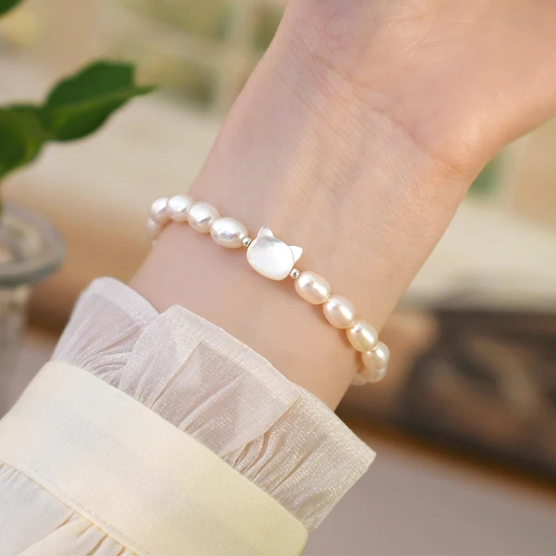 Freshwater Pearl Cat Bracelet for Women