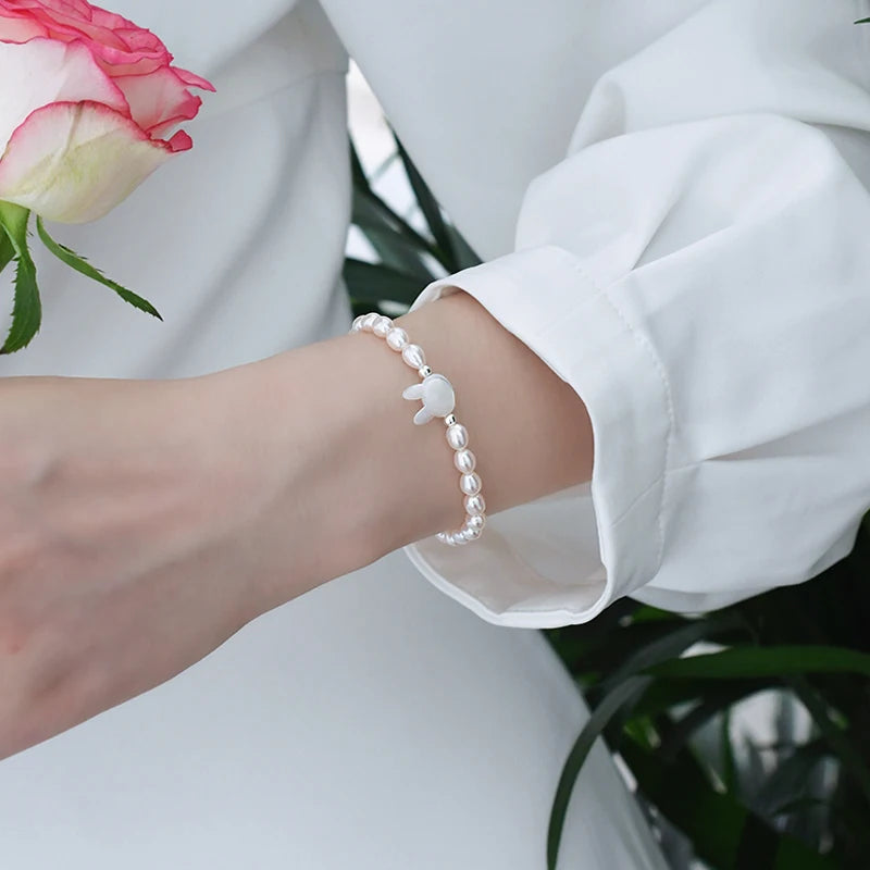 Freshwater Pearl Cat Rabbit Bracelet Elastic Jewelry Women