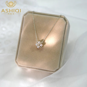 Freshwater Pearl Clover 925 Silver Choker Necklace Lucky Gift