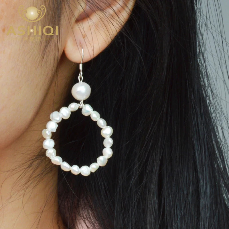 Freshwater Pearl Dangle Earrings 925 Sterling Silver Jewelry For Women