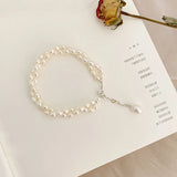 Natural Freshwater Pearl Double Bracelet 925 Sterling Silver Women's Jewelry