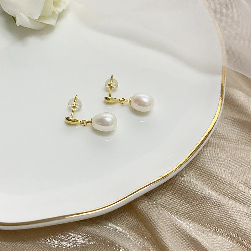 Freshwater Pearl Earrings 925 Silver Jewelry for Women