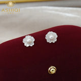 Freshwater Pearl Earrings 925 Sterling Silver Shell Flower Jewelry