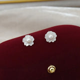 Freshwater Pearl Earrings 925 Sterling Silver Shell Flower Jewelry
