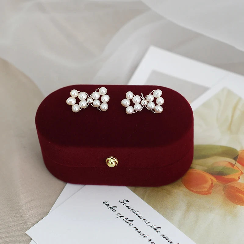 Freshwater Pearl Earrings Bow 925 Silver Jewelry