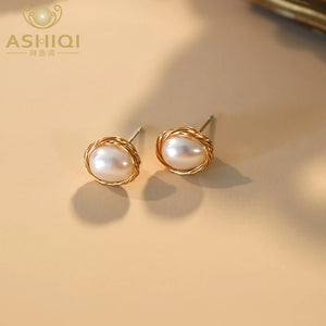 Freshwater Pearl 925 Silver Stud Earrings Women's Jewelry Gift