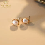 Freshwater Pearl 925 Silver Stud Earrings Women's Jewelry Gift
