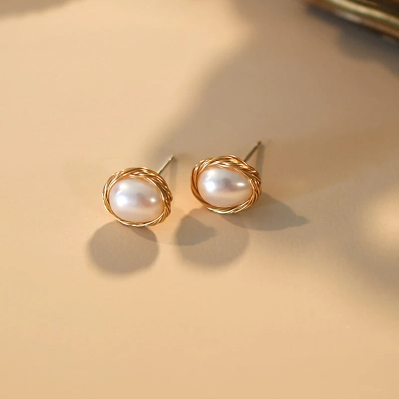 Freshwater Pearl 925 Silver Stud Earrings Women's Jewelry Gift