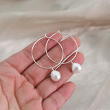 Freshwater Pearl Hoop Earrings 925 Silver Women's Jewelry